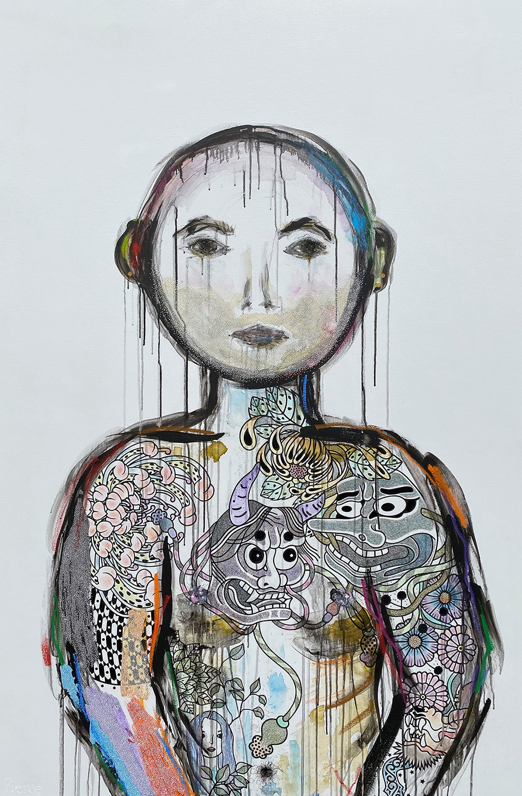 476. REBECCA PIERCE Lang Ink Becomes You – Perception Versus the Individual 153 x 102cm acrylic paint, graphite, ink, fine points, markers and oil sticks- 10,500.00 AUD