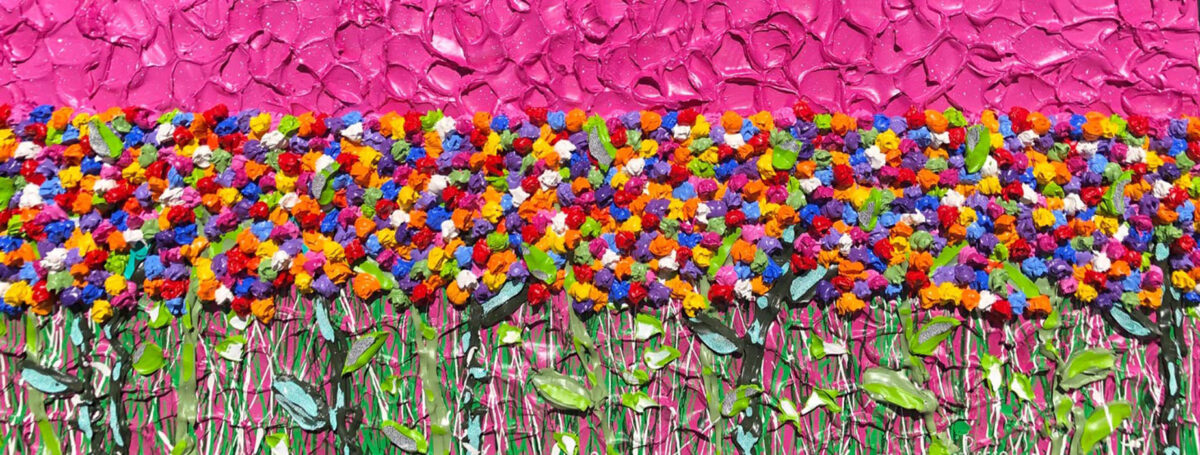 230.REBECCA-PIERCE-Field-of-Flowers-Shepherd's-Delight-66-x-169cm-acrylic-impasto-on-canvas-on-ply-$-5,900.00