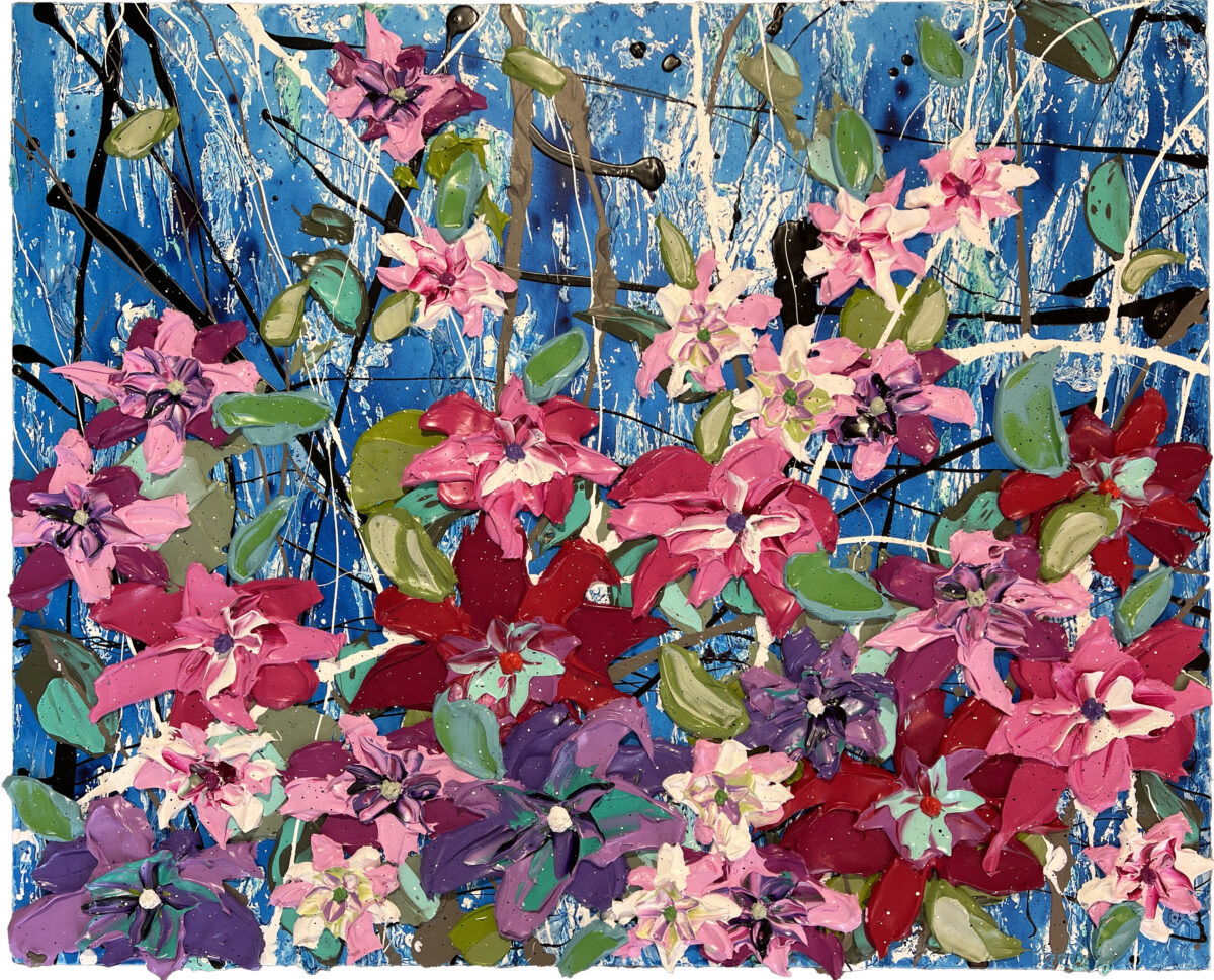 539. REBECCA PIERCE - NE WIMAGE BLOSSOM - WITH THE BEES THROUGH THE BRANCHES II acrylic impasto on canvas on board 125 x 151cm $ 10,900.00