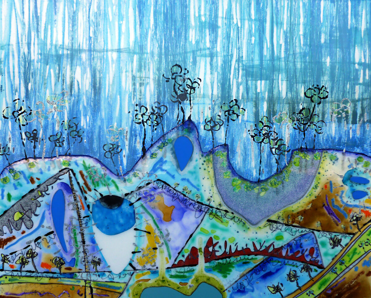 REBECCA-PIERCE---THE-MOUTH-OF-THE-RIVER-AND-THE-VERY-BIG-MOUNTAIN---RELIVING-HAWKESBURY-TIED-TO-THE-TIDE, 122 x 152 cm, Mixed Media on Canvas copy